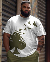 Men's Plus Size Street Casual Bird Print T-Shirt Shorts Suit